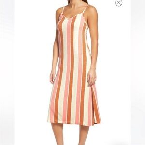 Roxy Promised Land Tapioca Breezy Stripe Spaghetti Strap Midi Dress - Small, NWT